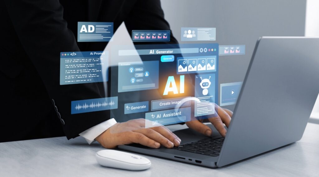 ChatGPT concept, People using computer Side view typing on laptop keyboard ChatGPT Chat with AI or Artificial Intelligence. ChatGPT concept